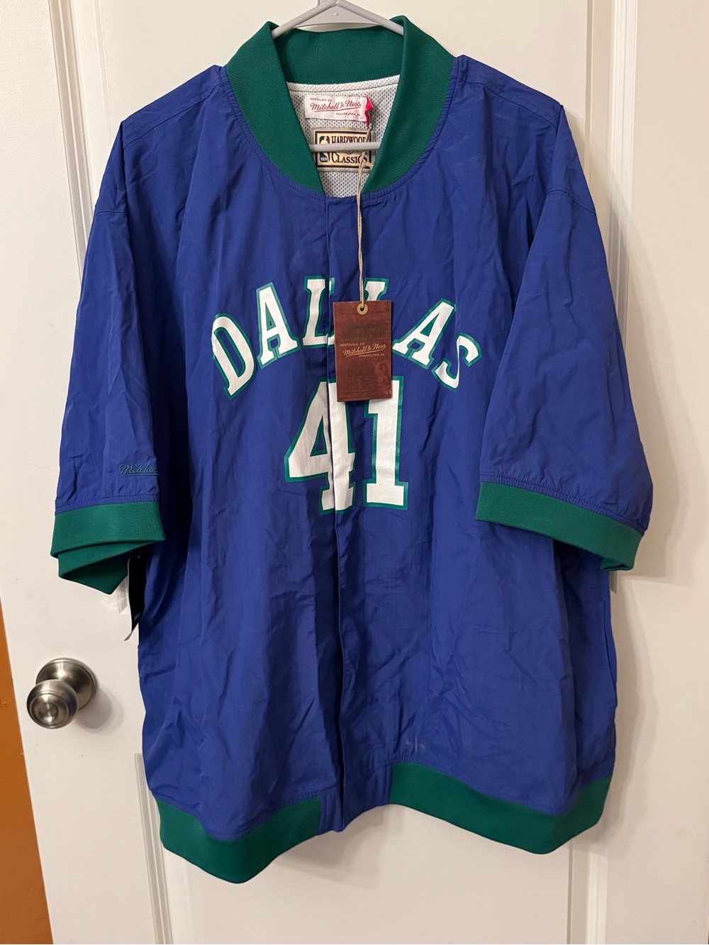 Mitchell & Ness Blue and Green Dallas #41 Short-Sleeve Bomber Jacket